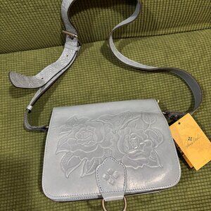 Patricia Nash Llina Rose Tooled Safflower Blue Leather Cross Body Bag NWT